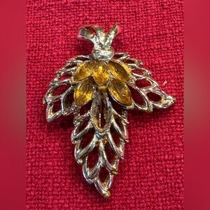Silver Leaf Brooch with Yellow Accents